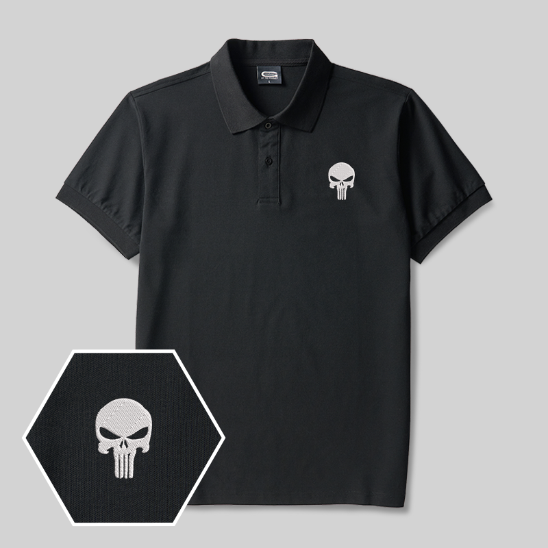 Skull of Justice Geek Embroidered Polo Shirt